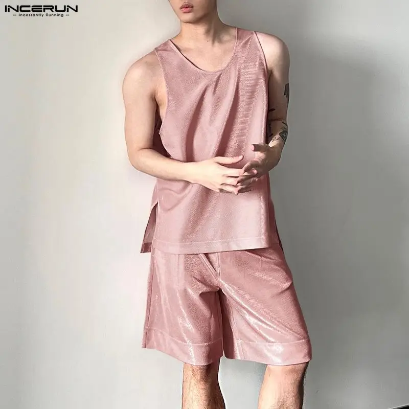 INCERUN Men's Sets Shiny Solid - Mens Fashion Summer 评论和价格